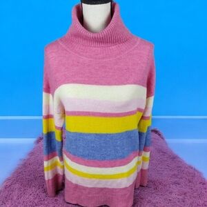 womens turtleneck sweater By DIP Size Large Pink Rainbow Form Fitting Fashion